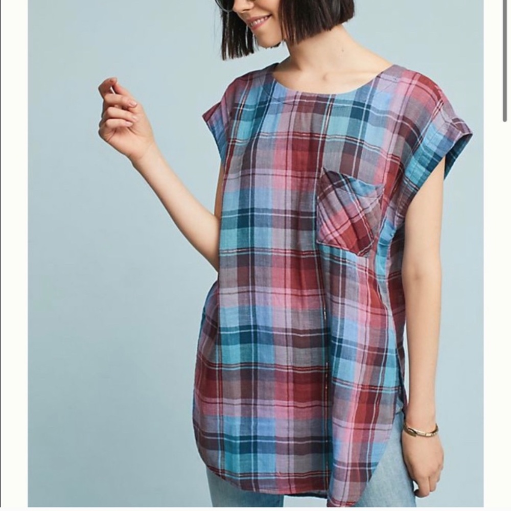 Anthropologie - Akemi Kin cleora gingham tunic size small blue